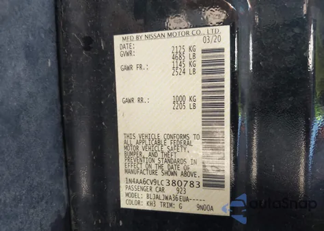 2020 Nissan Maxima Sv Xtronic Cvt z USA, uszkodzony, nr VIN 1N4AA6CV9LC380783